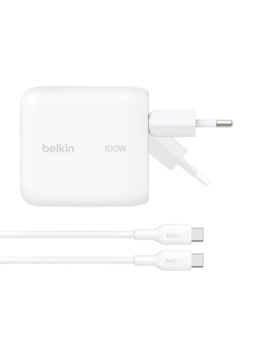 BELKIN Chargeur Secteur USB-C 100W avec Câble USB-C vers USB-C 1,5m (Blanc)