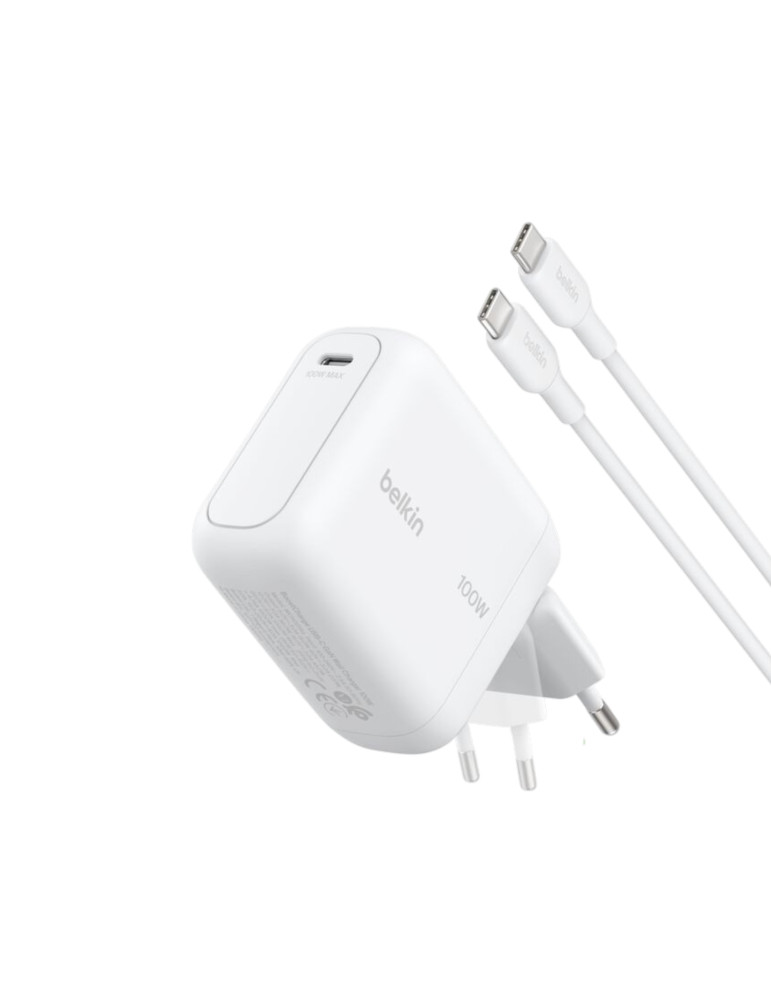 BELKIN Chargeur Secteur USB-C 100W avec Câble USB-C vers USB-C 1,5m (Blanc)