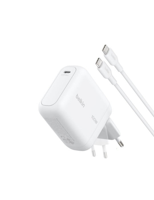 BELKIN Chargeur Secteur USB-C 100W avec Câble USB-C vers USB-C 1,5m (Blanc)