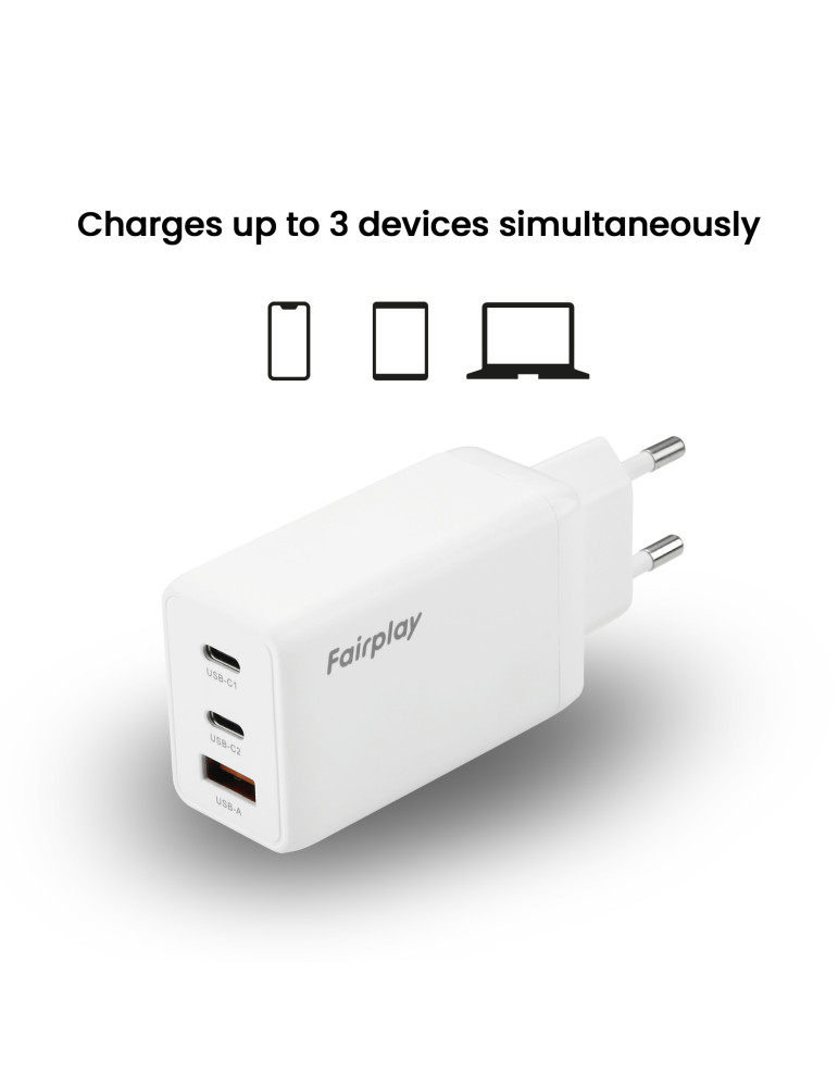 FAIRPLAY Chargeur 65W 3 ports (USB-A + 2 USB-C) | DOTIRI