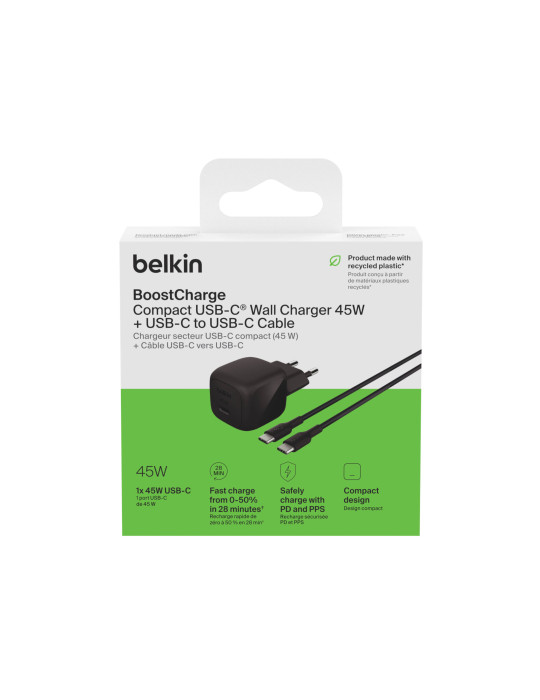 BELKIN Chargeur Secteur 45W + Câble USB-C vers USB-C 1m (PVC) (Noir)