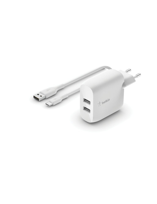 BELKIN Chargeur 24W + câble USB-C (2 USB-A) (Blanc)