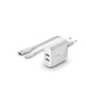 BELKIN Chargeur 24W + câble USB-C (2 USB-A) (Blanc)