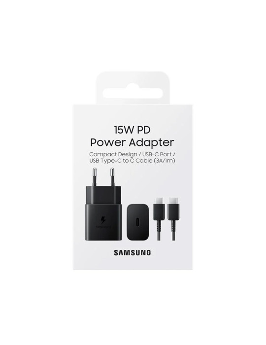 SAMSUNG Pack Chargeur 15W + Câble USB-C (Noir) | DOTIRI