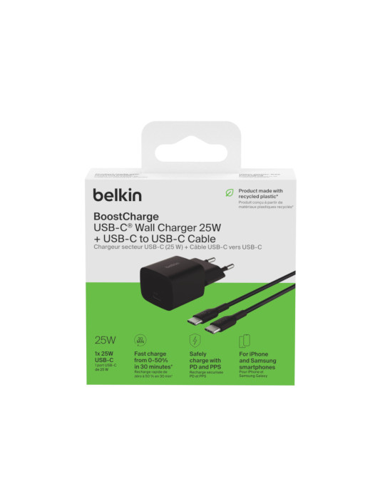 BELKIN Chargeur Secteur 25W + Câble USB-C vers USB-C 1m (Noir)