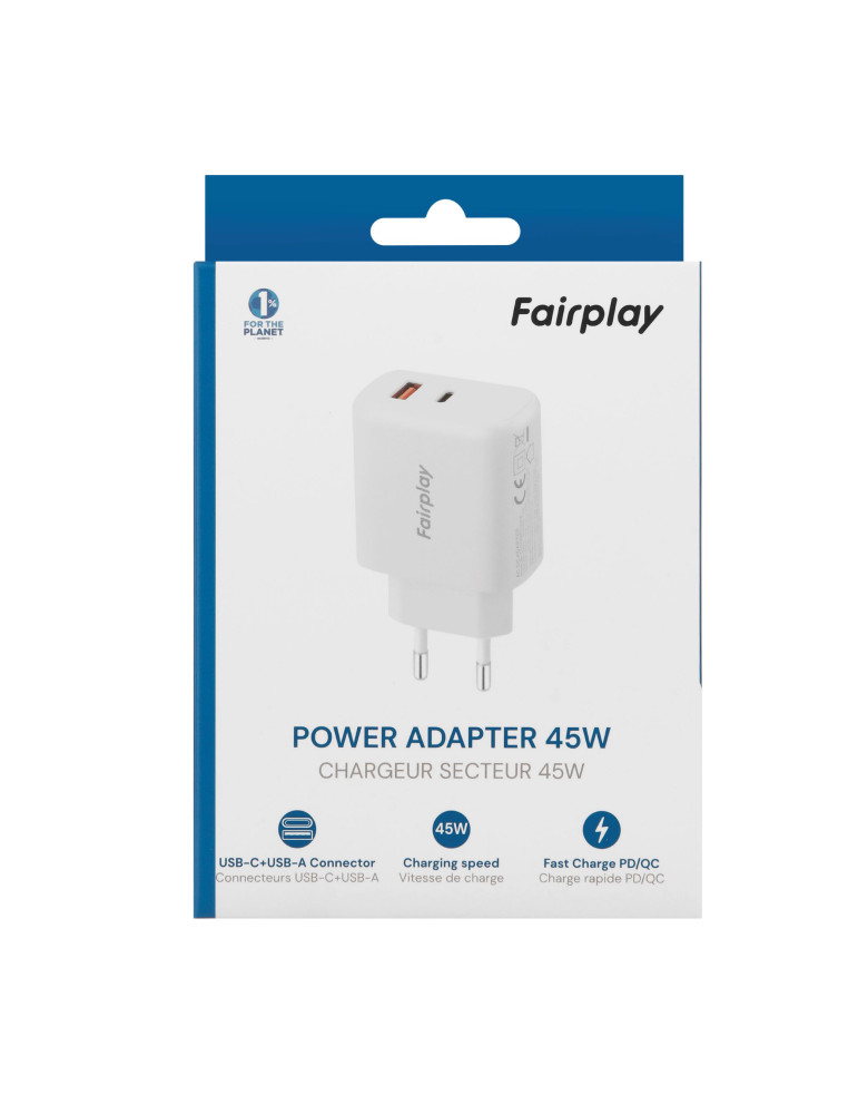 FAIRPLAY Chargeur 45W (USB-A + USB-C) (Blanc) | DOTIRI