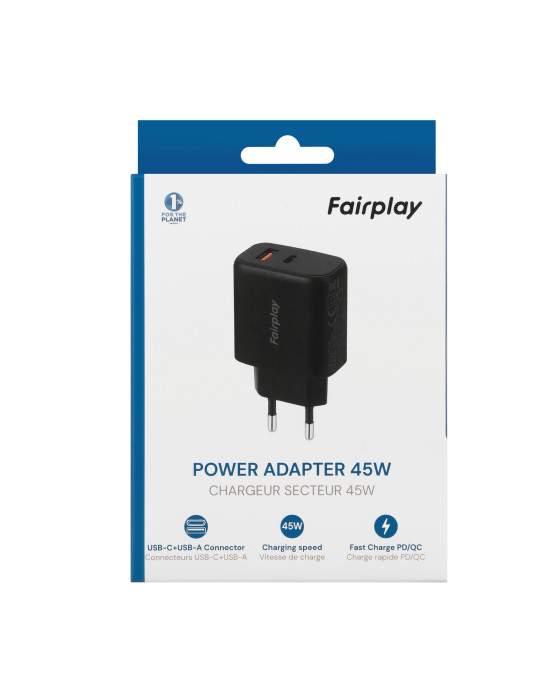 FAIRPLAY Chargeur 45W (USB-A + USB-C) (Noir) | DOTIRI