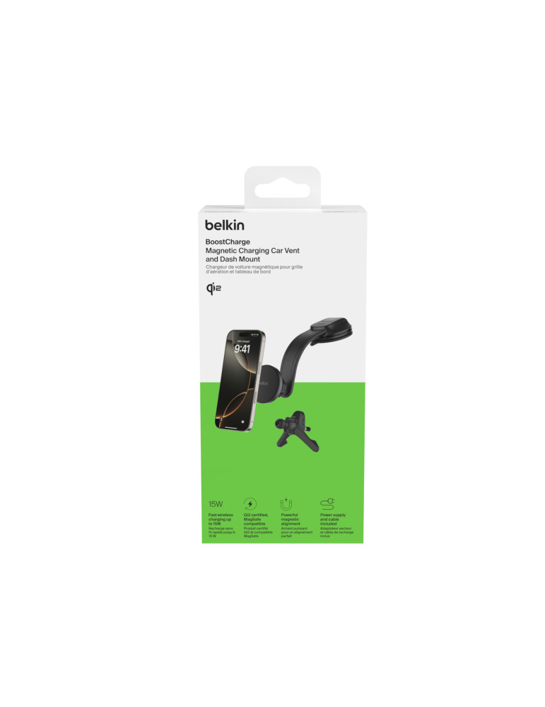 BELKIN Chargeur Voiture Magnétique Qi2 + Adaptateur Allume-cigare 27W