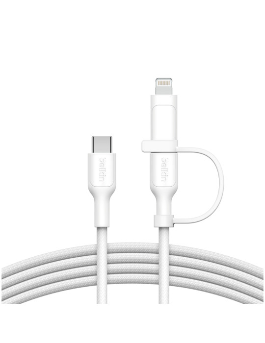 BELKIN BoostCharge Pro Câble 2-en-1 USB-C et Lightning 1.5m (Blanc)