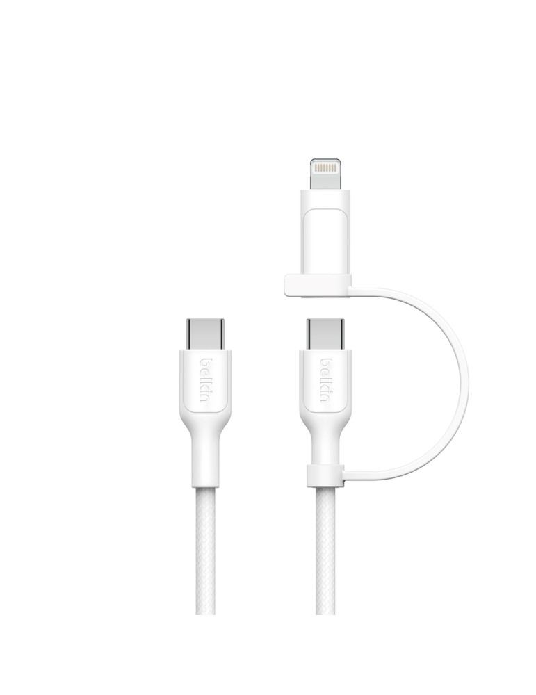 BELKIN BoostCharge Pro Câble 2-en-1 USB-C et Lightning 1.5m (Blanc)