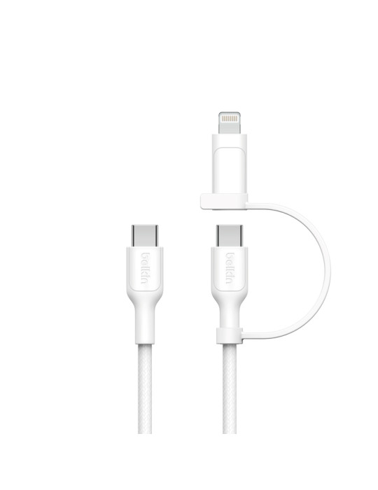 BELKIN BoostCharge Pro Câble 2-en-1 USB-C et Lightning 1.5m (Blanc)