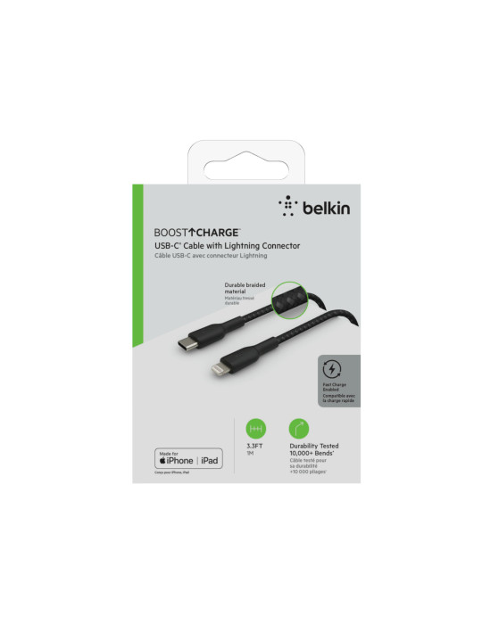 BELKIN Câble tressé USB-C vers Lightning 1m (Noir)