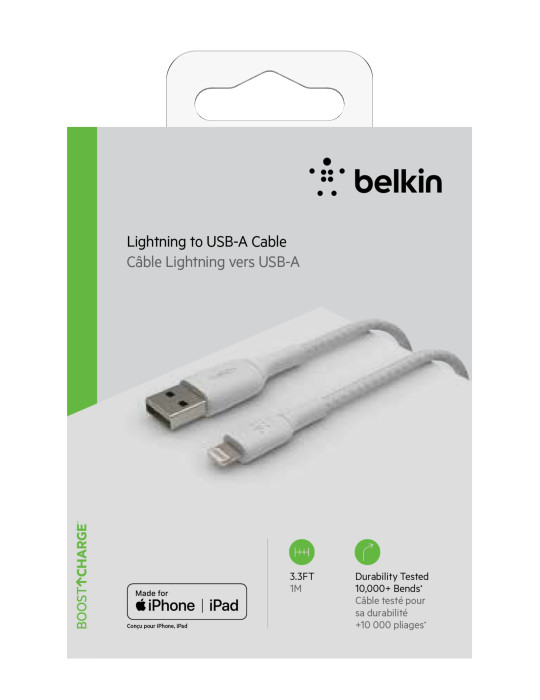 BELKIN Câble Tressé Lightning 2m (Blanc) | DOTIRI