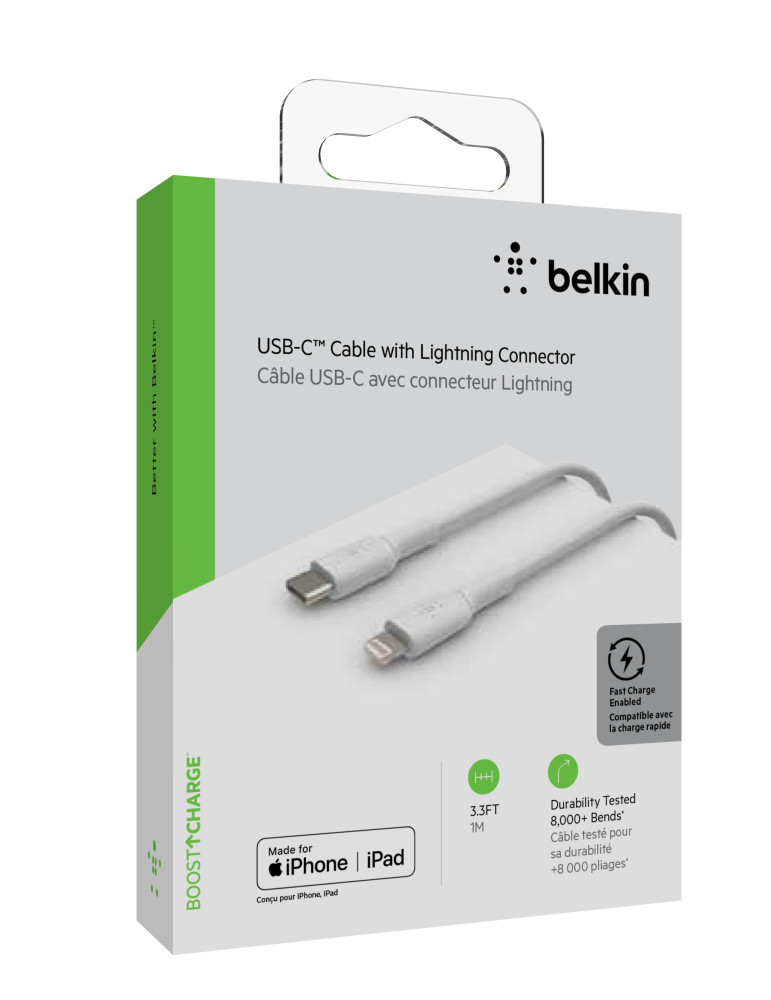 BELKIN Câble USB-C vers Lightning 1m (Blanc) | DOTIRI
