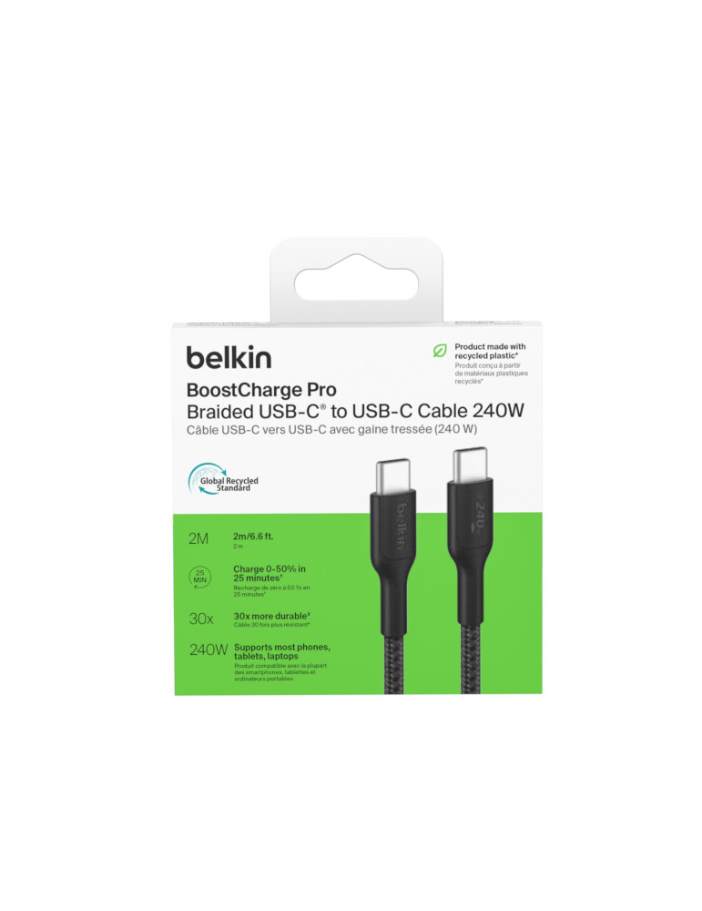 BELKIN Câble Tressé PCR USB-C vers USB-C 240W 2.0 2m (Noir)