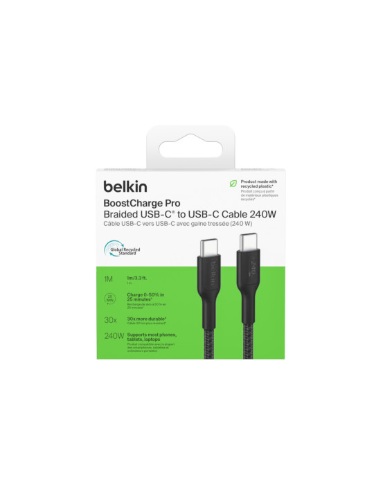 BELKIN Câble Tressé PCR USB-C vers USB-C 240W 2.0 1m (Noir)