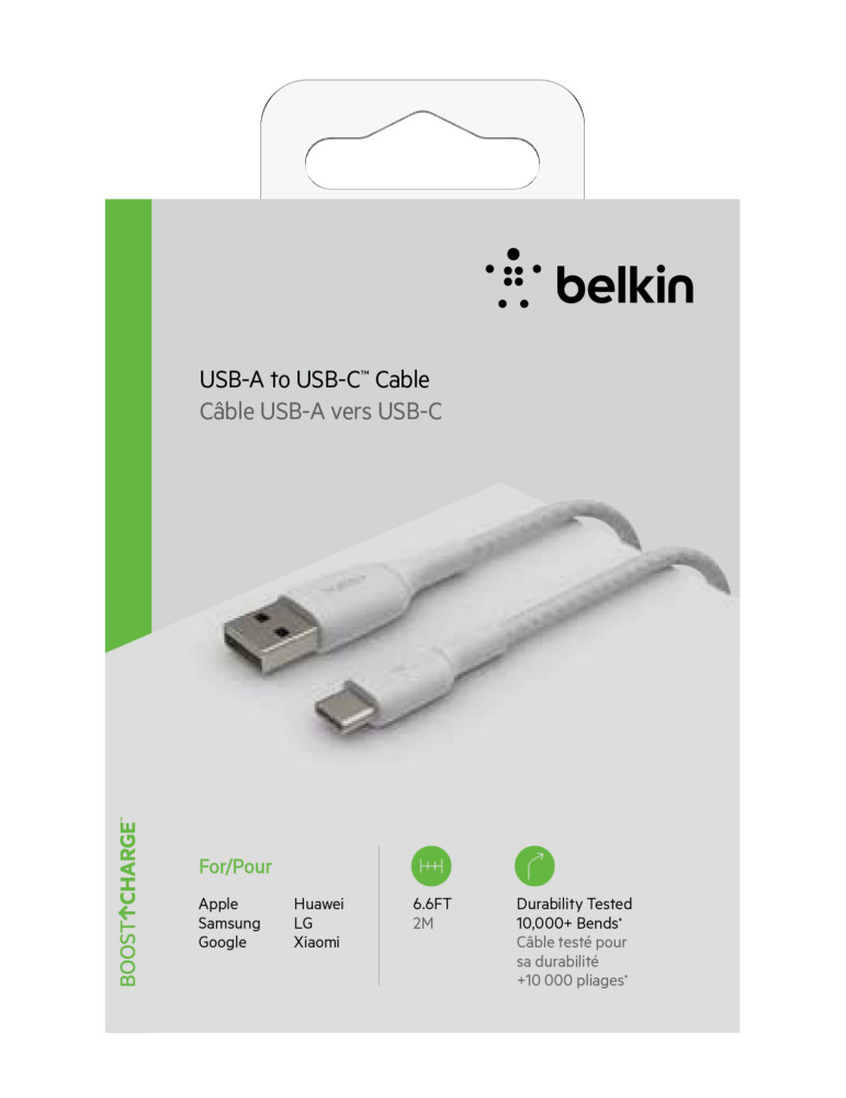 BELKIN Câble Tressé USB-C 2m (Blanc) | DOTIRI