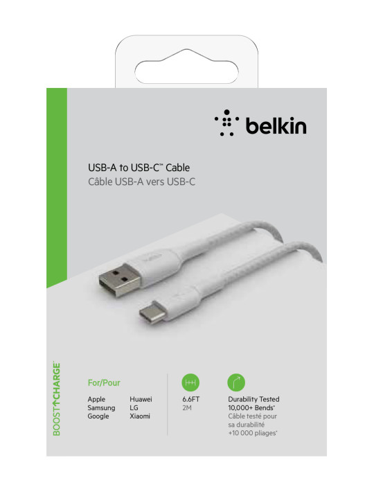 BELKIN Câble Tressé USB-C 2m (Blanc) | DOTIRI