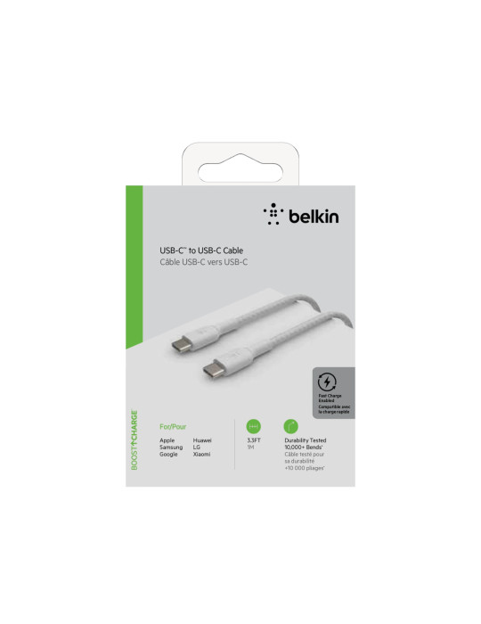 BELKIN Câble Tressé USB-C vers USB-C 1m (Blanc) | DOTIRI