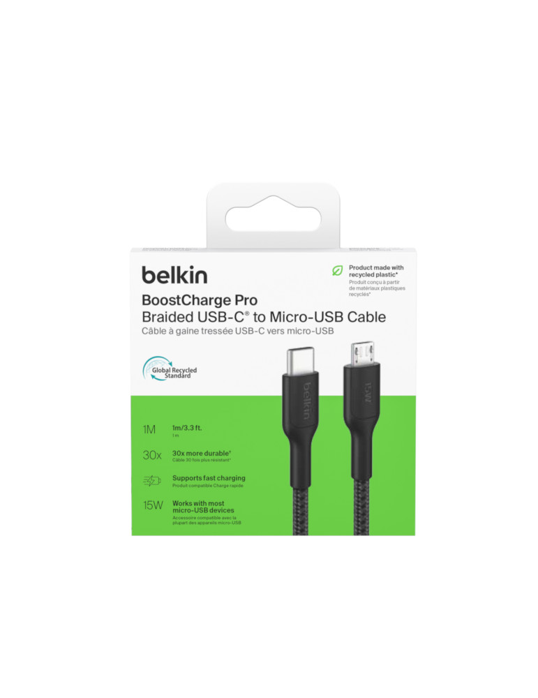 BELKIN Câble Tressé PCR USB-C vers Micro-USB 2.0 1m (Noir)
