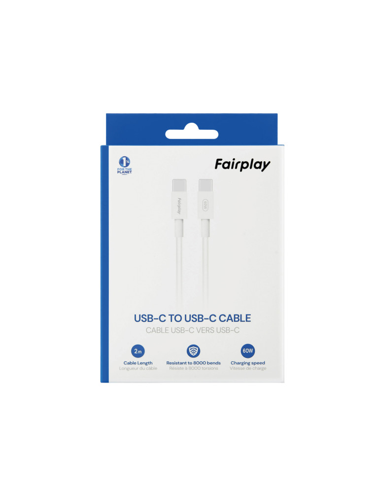 FAIRPLAY Câble 60W USB-C vers USB-C 2m (Blanc) | DOTIRI