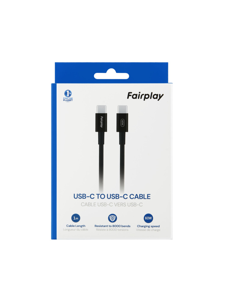 FAIRPLAY Câble 60W USB-C vers USB-C 1m (Noir) | DOTIRI