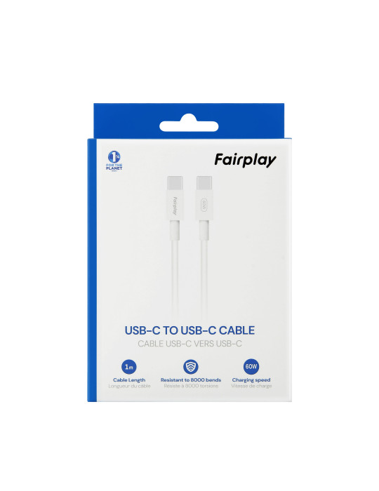 FAIRPLAY Câble 60W USB-C vers USB-C 1m (Blanc) | DOTIRI