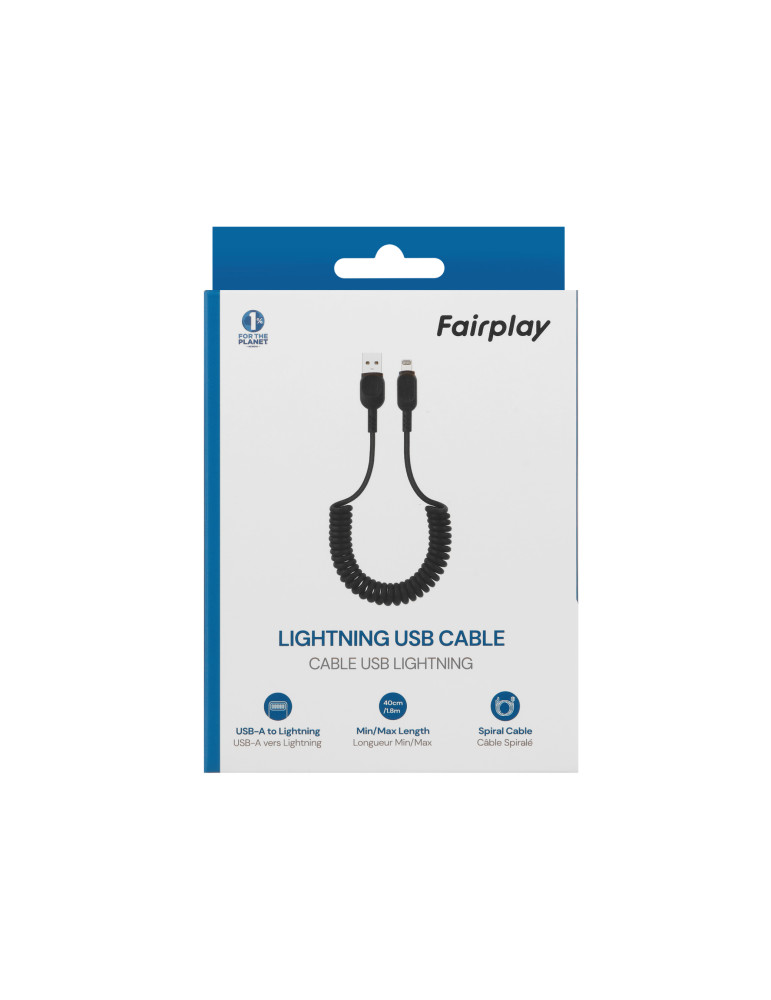 FAIRPLAY Câble Twisted Lightning 1,8m (Noir) | DOTIRI