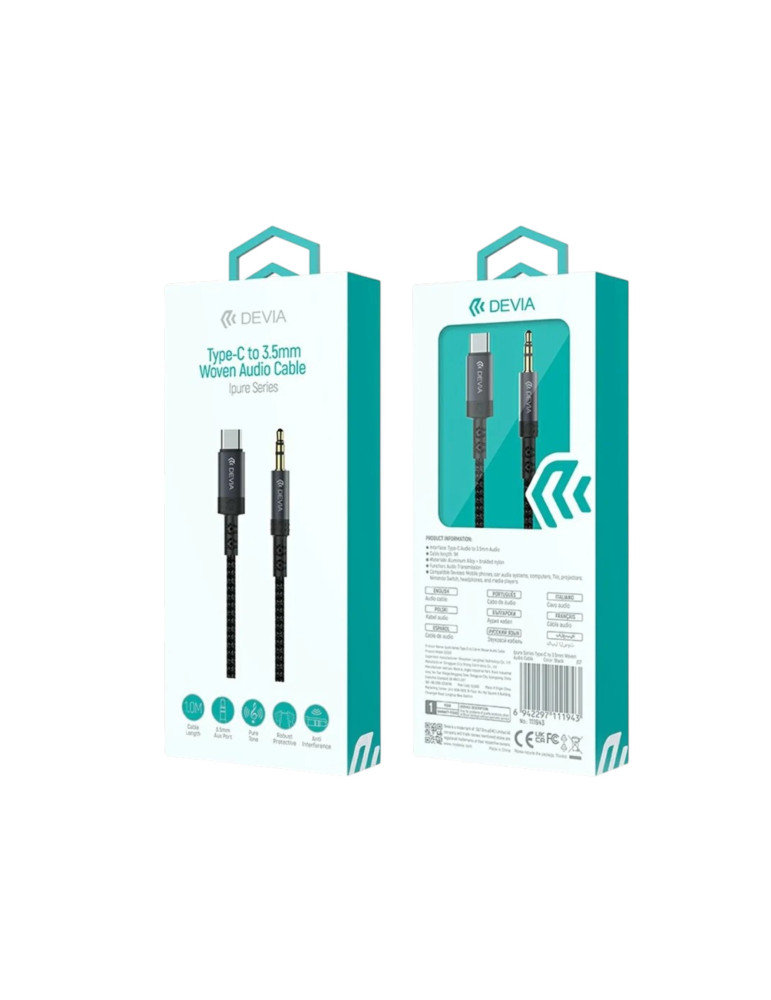 DEVIA Câble USB-C Vers Jack 3,5mm 1m (Noir) | DOTIRI