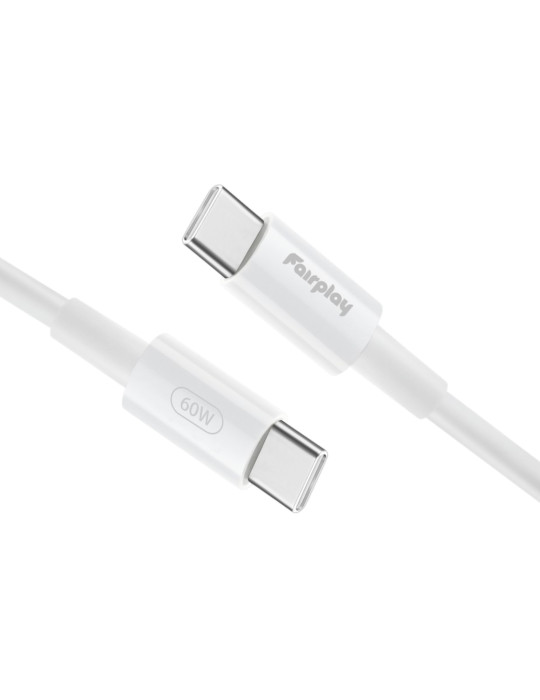 FAIRPLAY Câble 60W USB-C vers USB-C 1m (Blanc) (Bulk)