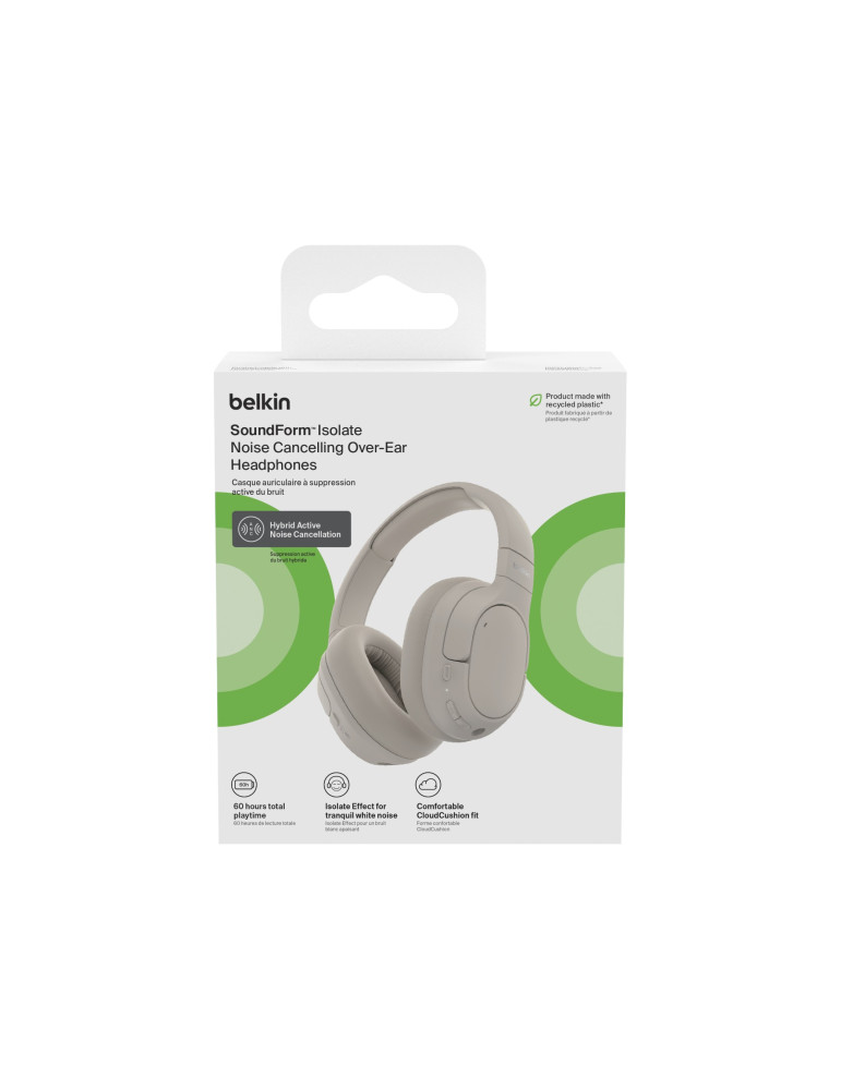 BELKIN SoundForm Isolate Casque audio avec ANC (Sable)