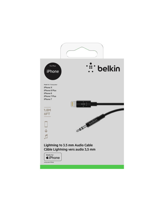 BELKIN Câble Jack 3,5mm vers Lightning MFi 0,9m (Noir)