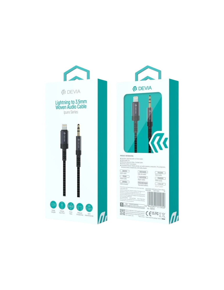DEVIA Câble Lightning Vers Jack 3,5mm 1m (Noir) | DOTIRI